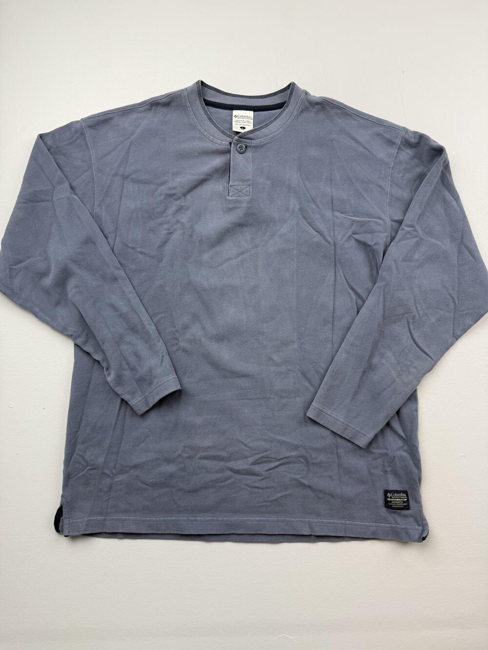 Columbia Shirt Mens Large Blue Long Sleeve Henley Tee Cotton Outdoor Casual